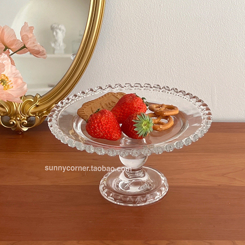 ins风透明玻璃爱心珠点高脚香薰托盘蛋糕水果香水展示收纳盘摆件,淘宝优惠券,粉丝福利购,淘宝优惠卷