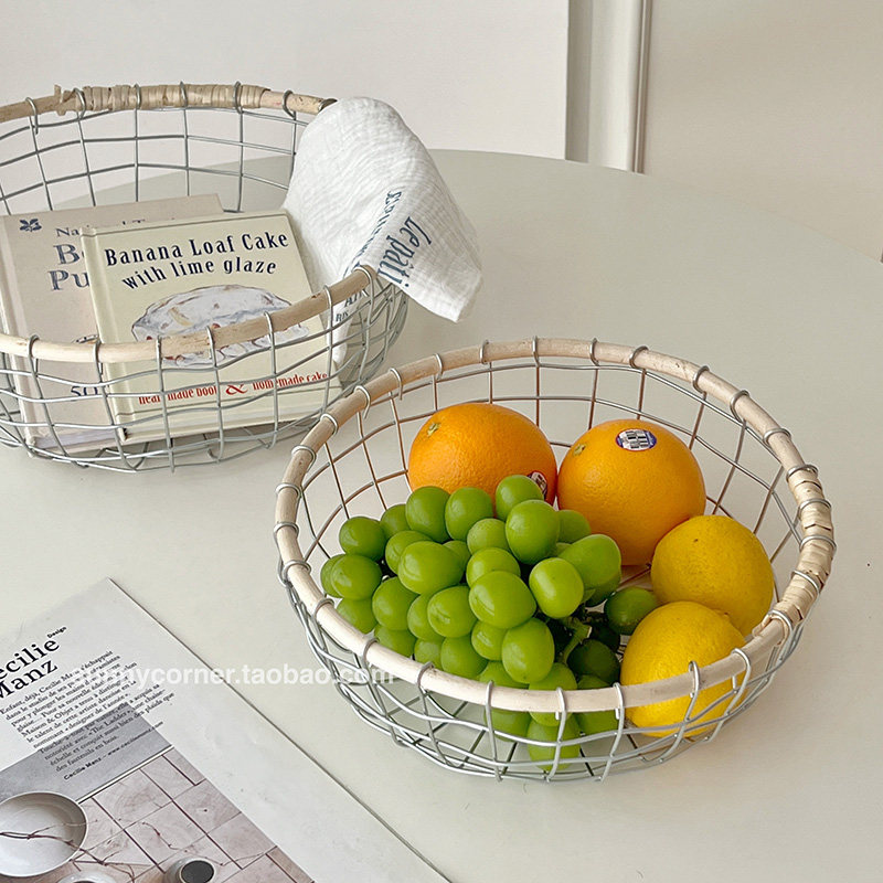 田园风桌面杂物铁艺收纳篮子手工编织水果篮收纳筐零食面包陈列篮,淘宝优惠券,粉丝福利购,淘宝优惠卷