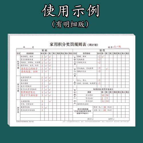 小学生家用积分奖罚规则表周计划月计划有明细无明细记录生活习惯学习习惯加分减分兑换奖励记录表养成好习惯 - 图1