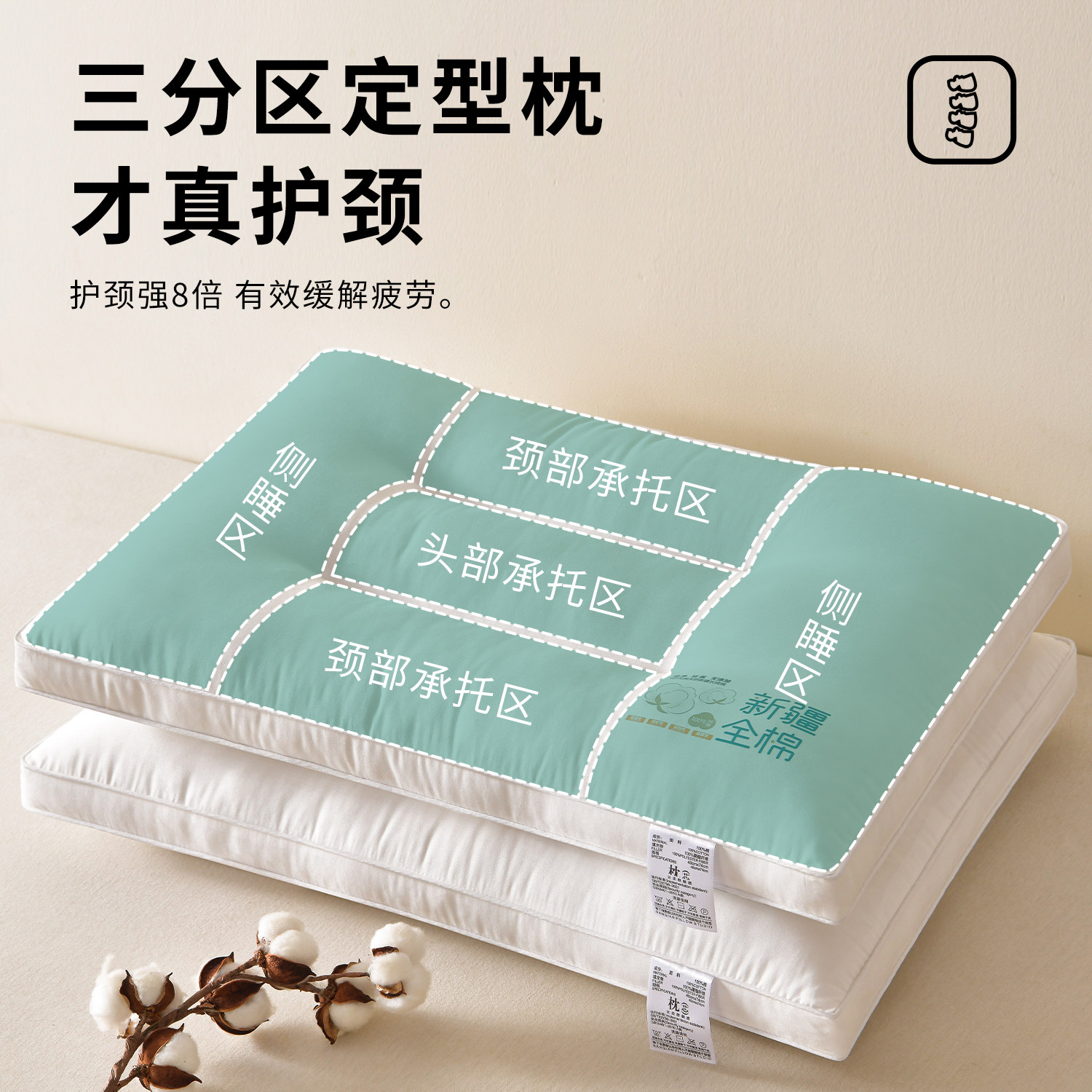 全棉新疆棉枕头枕芯成人护颈椎助睡眠一对低枕睡觉专用家用宿舍,淘宝优惠券,粉丝福利购,淘宝优惠卷