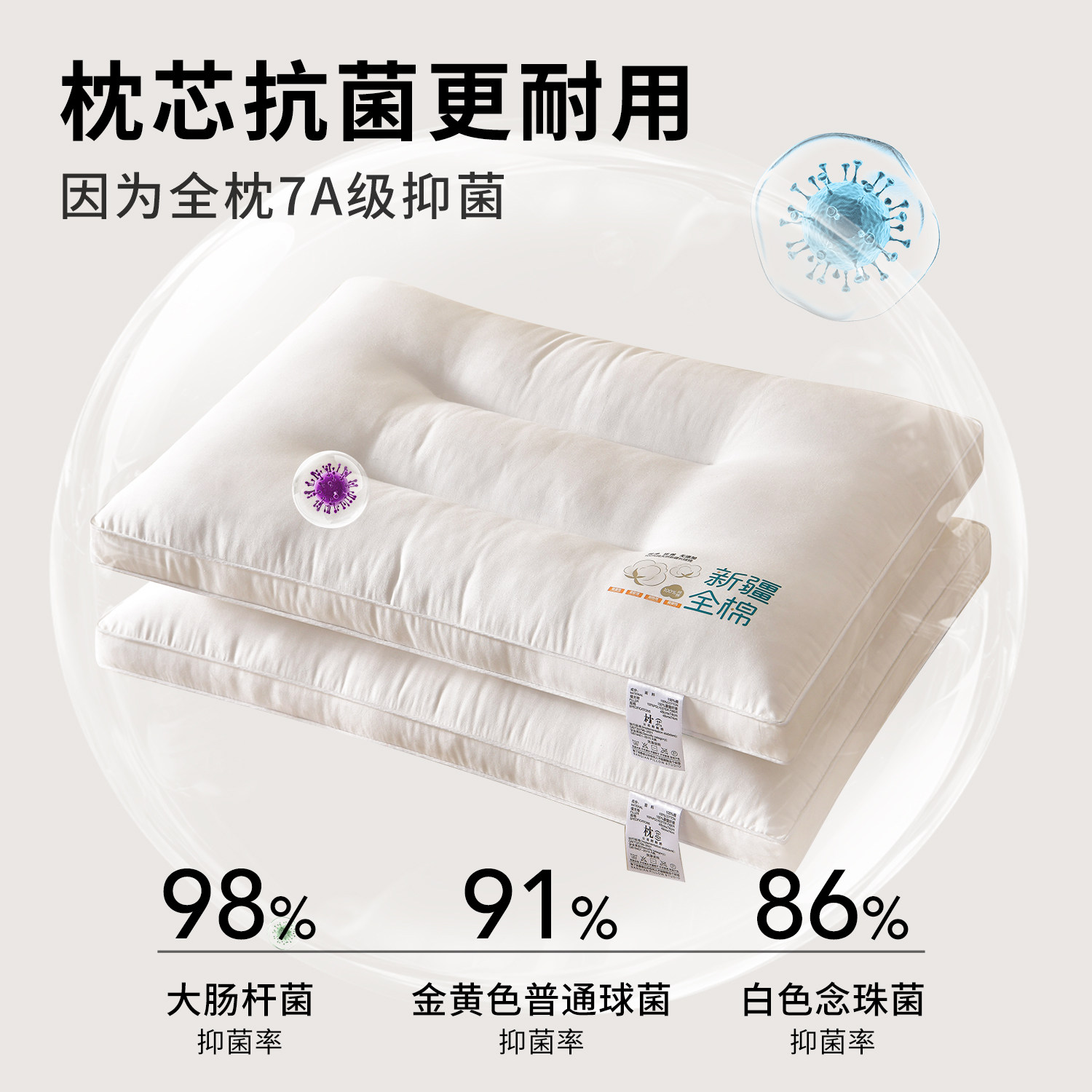 A类新疆长绒棉全棉枕头护颈椎助睡眠枕芯学生宿舍枕芯整头一对装,淘宝优惠券,粉丝福利购,淘宝优惠卷