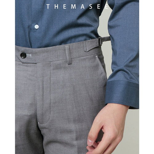 THEMASEE男装|免烫韩版新品修身款百搭灰色西装裤休闲通勤九分裤 - 图2