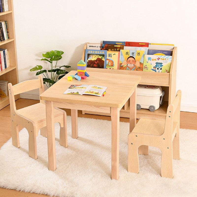 儿童学习桌学生家用桌椅套装幼儿园桌椅托育中心实木儿童小方桌子 - 图1