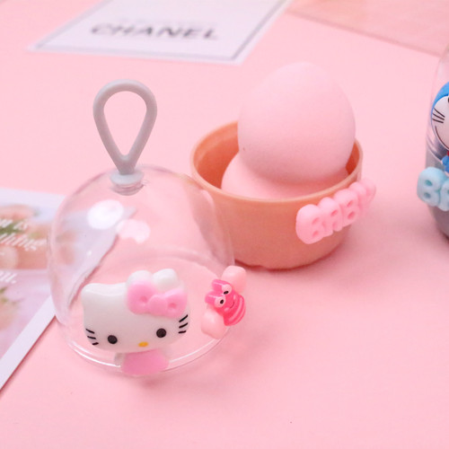 可爱卡通图美妆蛋收纳盒拎手挂钩式胶囊蛋壳防尘旅行便携粉扑盒 - 图0