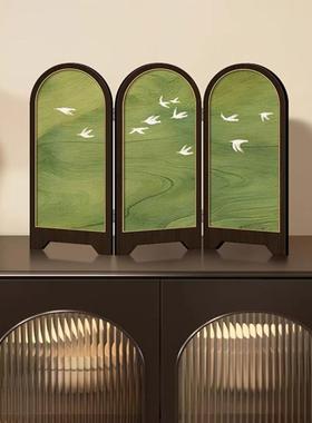 中古风桌面屏风摆件绿色飞燕客厅装饰画 画法式覆古饭厅玄关边柜