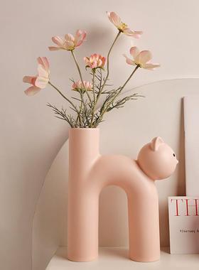 创意可爱管型猫花瓶陶瓷客厅家居桌面装饰品送女生生日礼物INS风