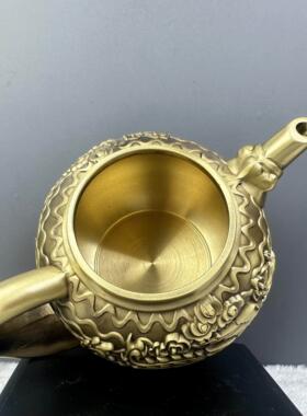 黄铜龙凤壶集水滴壶古董龙凤茶壶家庭办公室装饰工艺创意壶安置