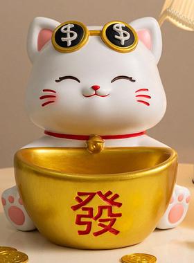 2025年新款元宝招财猫入门玄关钥匙收纳托盘客厅桌面摆件轻奢高档