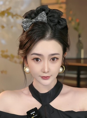 黑色气质时尚蝴蝶结抓夹鲨鱼夹轻奢定制透纱手工发夹发卡头饰Z092