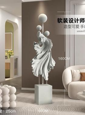 大型新中式植绒斗鱼客厅沙发电视柜旁落地摆件轻奢乔迁礼物雕塑