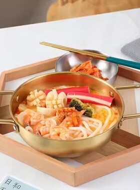 不锈钢小炒锅平底泡面锅部队小火锅海鲜锅韩式拉面锅小龙虾干锅盆