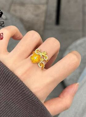 金店同款古法沙金繁花多款戒指 铜镀金小众设计时尚百搭戒指批发