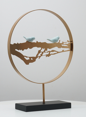 新中式铁艺陶瓷小鸟招财摆件