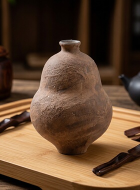 复古橙陶瓷花瓶新中式艺术陈列品