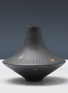 现代黑色陶瓷新中式花瓶花器摆件