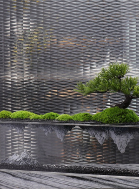 新中式现代创意迎客松倒影摆件入户玄关招财软装艺术室内绿植装饰