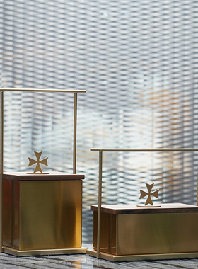 新中式创意金属提盒摆件书房办公桌艺术工艺品样板间电视柜装饰品