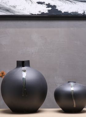 轻奢新中式风黑色陶瓷罐工艺品