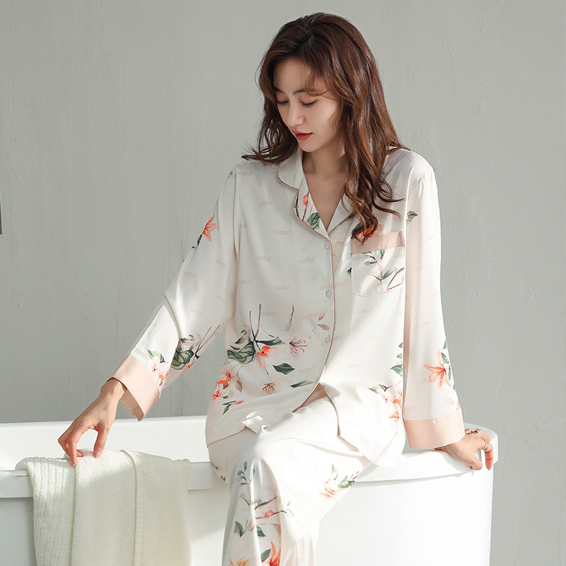 春秋款冰丝长袖2022年新款清新睡衣 奥香儿睡衣/家居服套装