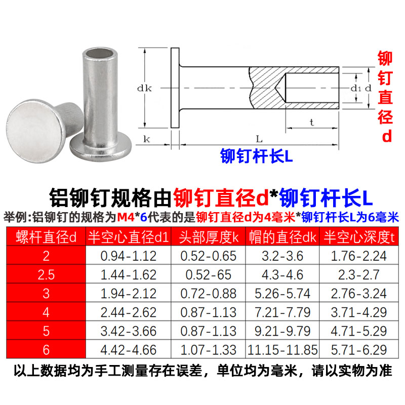 GB875平头铝铆钉 半空心柳钉 中空铝铆钉M2M2.5M3M4M5M6带孔帽钉