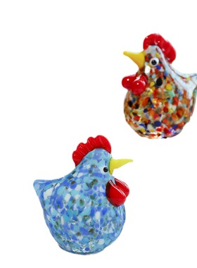 创意咕咕鸡桌面玻璃摆饰 客厅书桌家居可爱彩色小鸡造型玻璃摆件