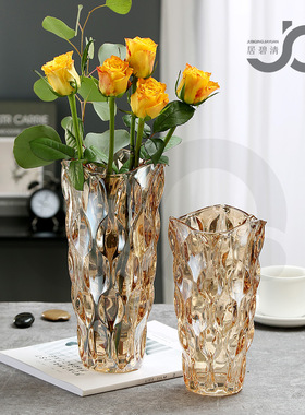 北欧轻奢ins风玻璃花瓶感网红透明客厅家居装饰摆件百合鲜花