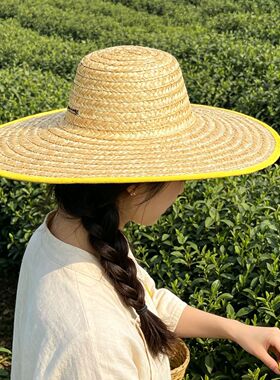 遮阳草帽大帽檐手工编织防晒隔热劳保渔夫钓鱼田地户外农用遮阳帽