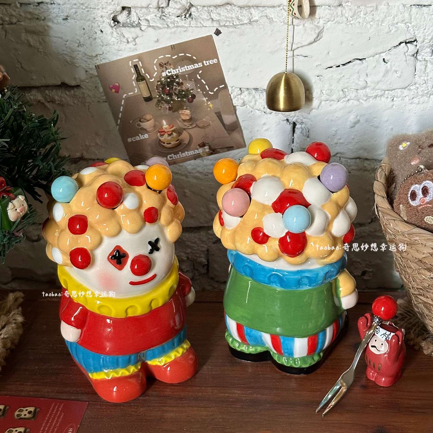 马戏团小丑果叉罐儿童安全可爱甜品叉陶瓷收纳罐套装创意摆件礼品,淘宝优惠券,粉丝福利购,淘宝优惠卷