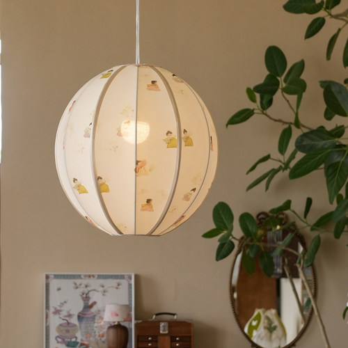 物几空间新中式女儿房宋代美学少女古风球型灯笼简约布艺卧室吊灯 - 图2