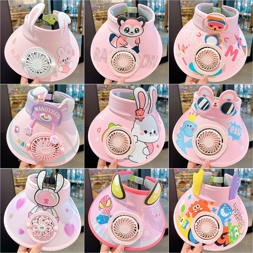 Детский вентилятор, шапка для мальчиков, мультяшная летняя детская солнцезащитная шляпа подходит для мужчин и женщин на солнечной энергии