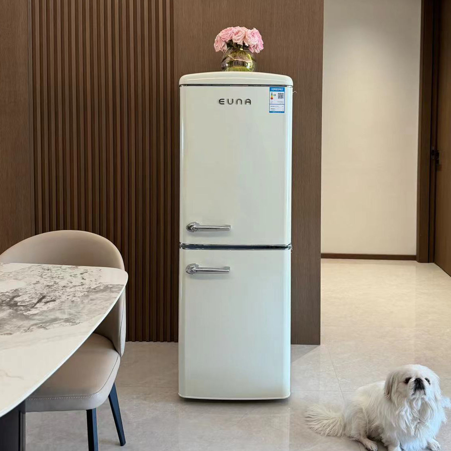 EUNA优诺复古双开门家用风冷抑菌奶油风嵌入式客厅高颜值小型冰箱
