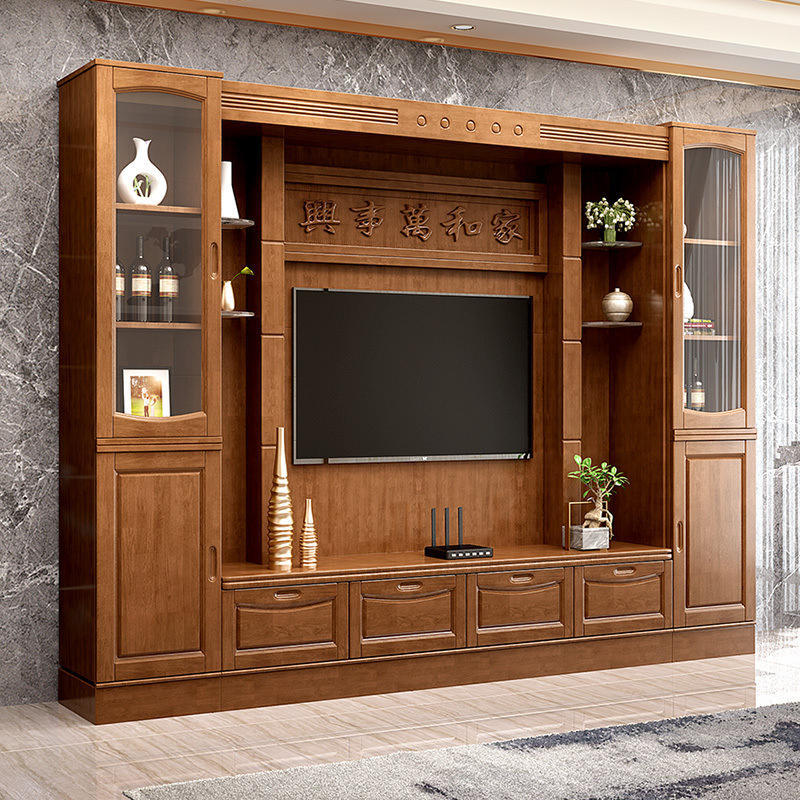 实木电视柜组合墙柜一体加高款多功能背景柜整体客厅酒柜书柜一体 - 图2