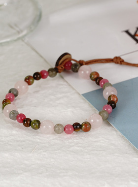 多款跨境欧美复古波西米亚网红同款情侣款天然石可调节手链编织