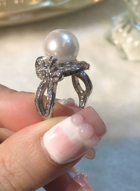跨境直播仿真天然淡水珍珠满指女2023年新款蝴蝶结开口戒