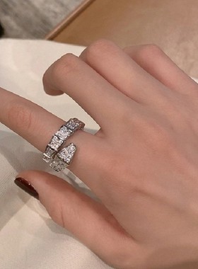 爆款微镶锆石满钻蛇骨戒指ins百搭不掉色食指戒指环女