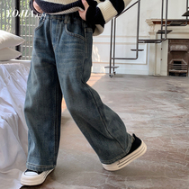 Girl Pants Autumn Winter Clothing 2023 New Plus Suede Baby Straight Silo Pants Winter Integrated Suede Thickened Children Jeans