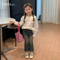 Girl Shirt Spring Autumn Money 2023 New Ocean Gas Sweet Beauty Girl Shirt White Doll Collar Inner Lap Child Blouse