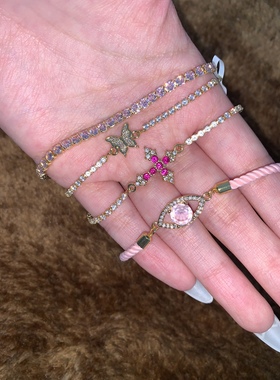 sweetbones复古辣妹蝴蝶十字架恶魔之眼锆石手链