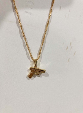 sweetbones叠戴金色手枪蝴蝶项链甜酷风badgirl