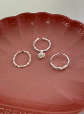 sweetbones不规则褶皱肌理纯银s925贝壳珍珠戒指开口