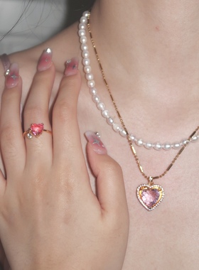 sweetbones爱心渐变戒指金色甜美千金风