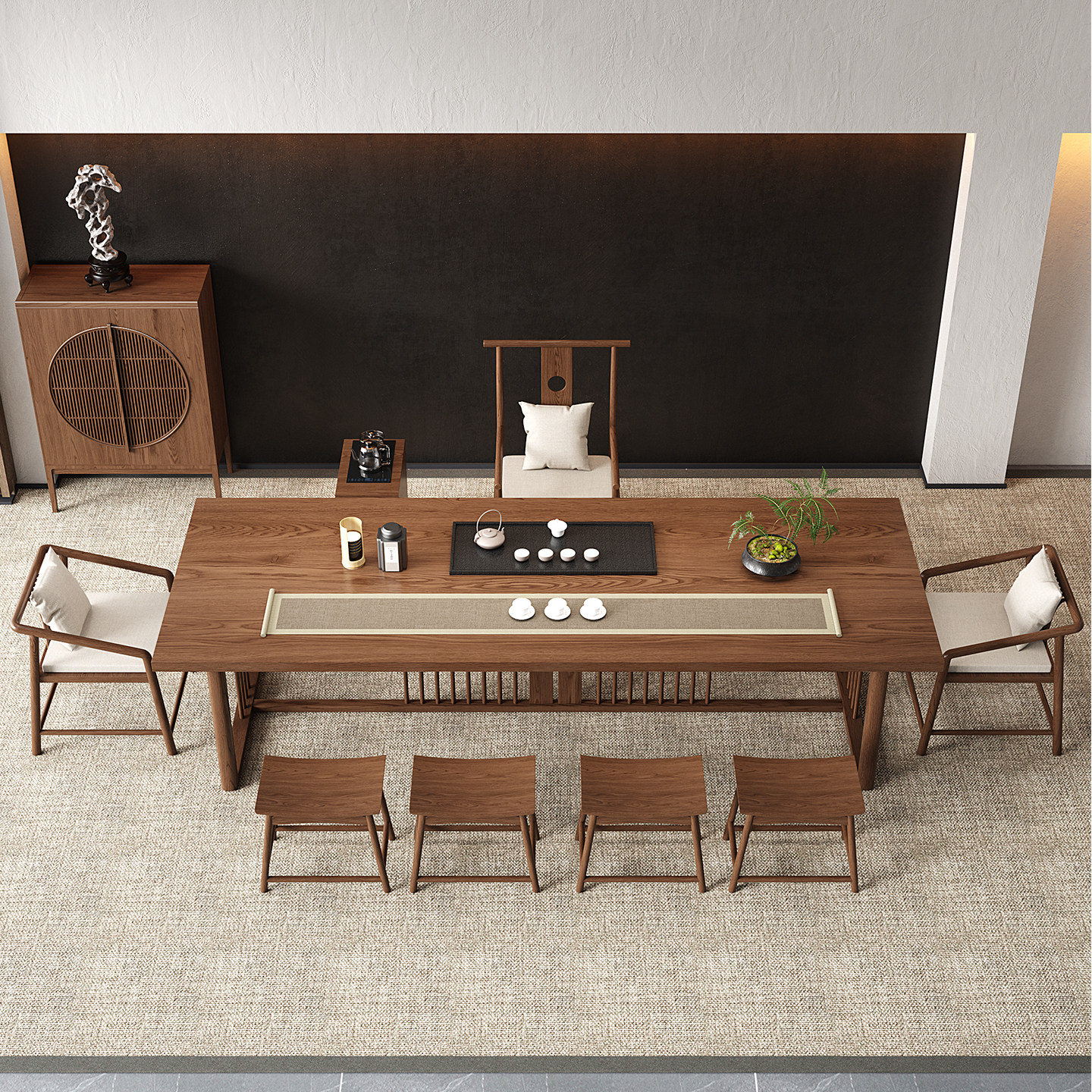 新中式实木大板茶桌椅组合宋代美学禅意茶室家用办公室接待泡茶台,淘宝优惠券,粉丝福利购,淘宝优惠卷