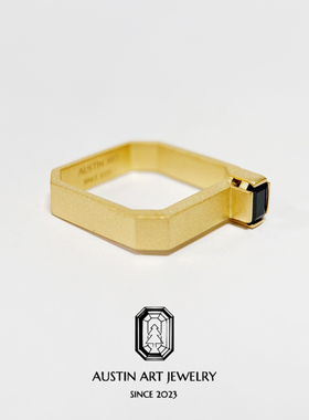 AUSTIN翱森·方寸之间 中性风小方戒男戒 培育蓝宝石 银镀18K金