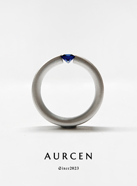 AURCEN翱森·蓝星沙漏 培育蓝宝石戒指男戒 张力镶嵌 S925银镀金