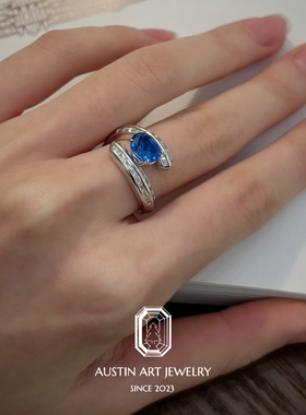 AUSTIN.J 设计款中性风戒指·培育蓝宝石矢车菊色·厚镀18K金