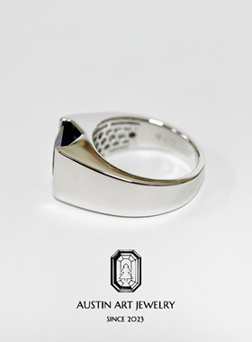 AUSTIN翱森·简约气质男戒·中性风 培育蓝宝石 925银厚镀18K金