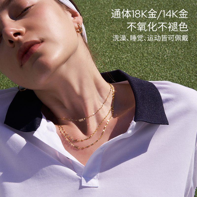 【新生同款】KKLUE18k金项链玫瑰金水波纹链K金项链素链圣诞礼物 - 图0