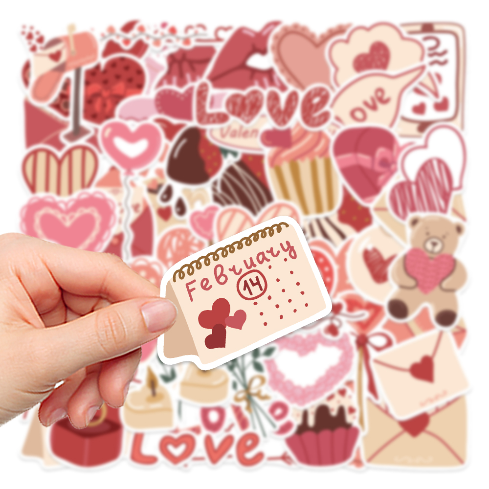 58张卡通情人节贴纸浪漫清新简约手机壳手账本水杯装饰防水贴画