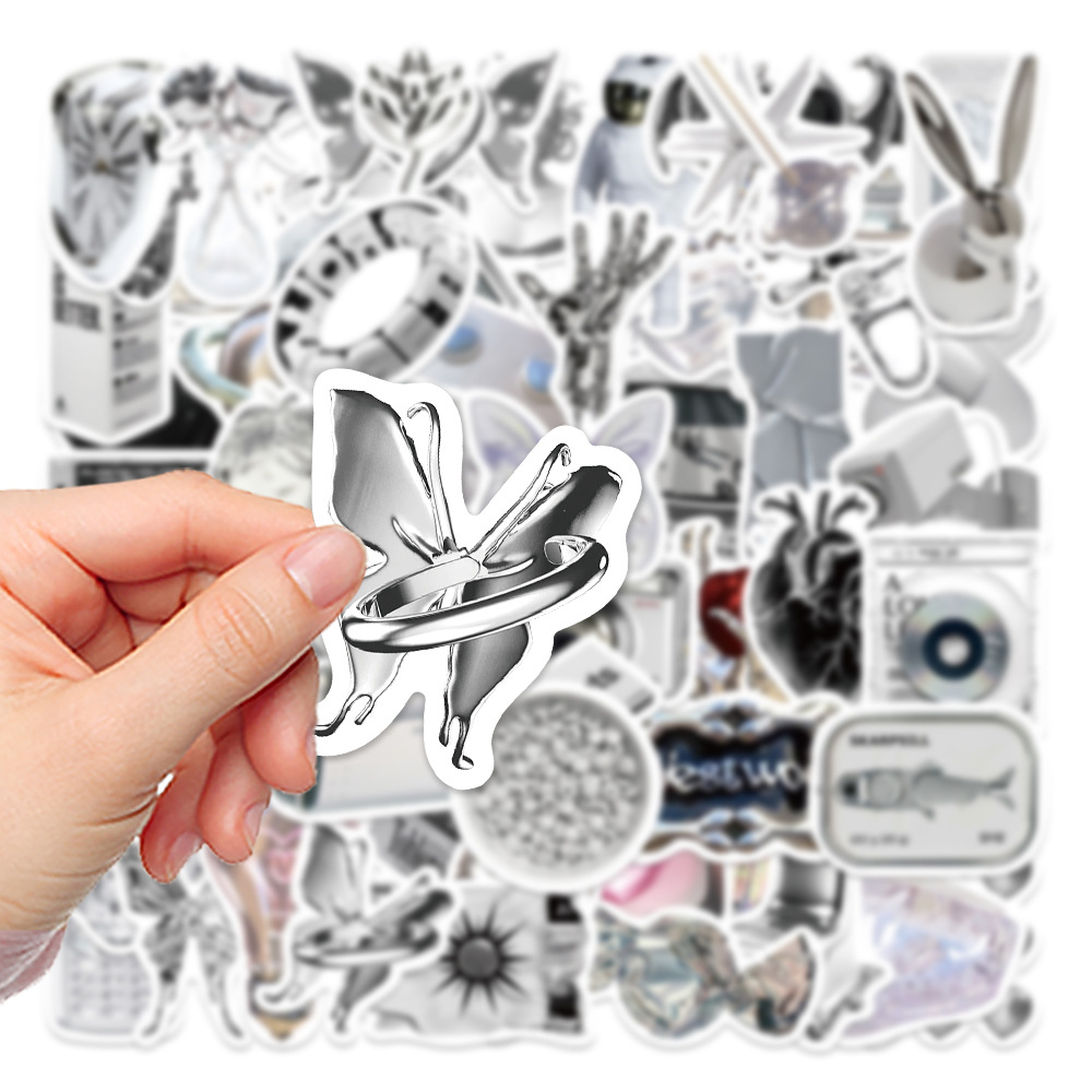 66张ins风简约银色贴纸手机壳手账本电脑iPad水杯装饰防水DIY贴画 - 图2