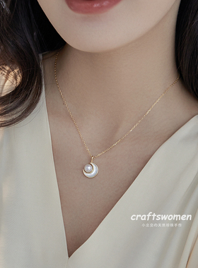 S925银金色月亮贝母天然珍珠项链